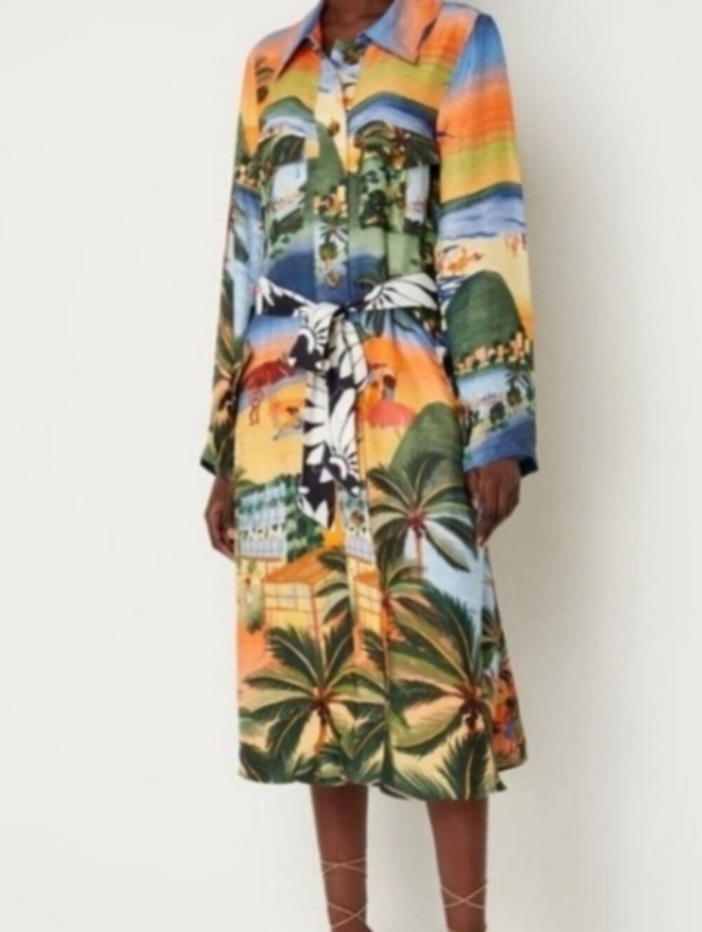 Farm Rio Carioca Lending Tropical Print Long Sleeve Shirt Dress Size Small - Picture 3 of 10